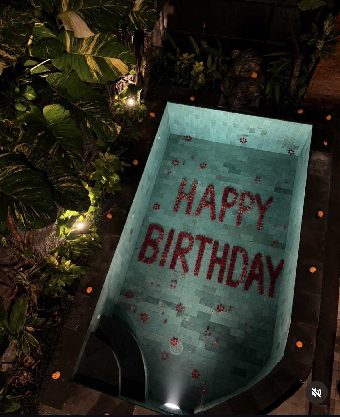 Happy birthday floral pool decoration at night