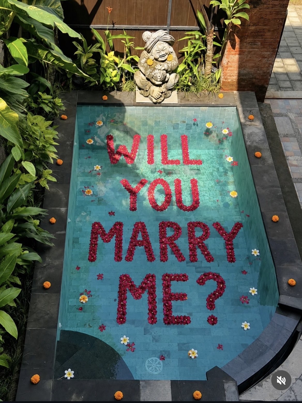 Will you marry me floral message arranged in the pool