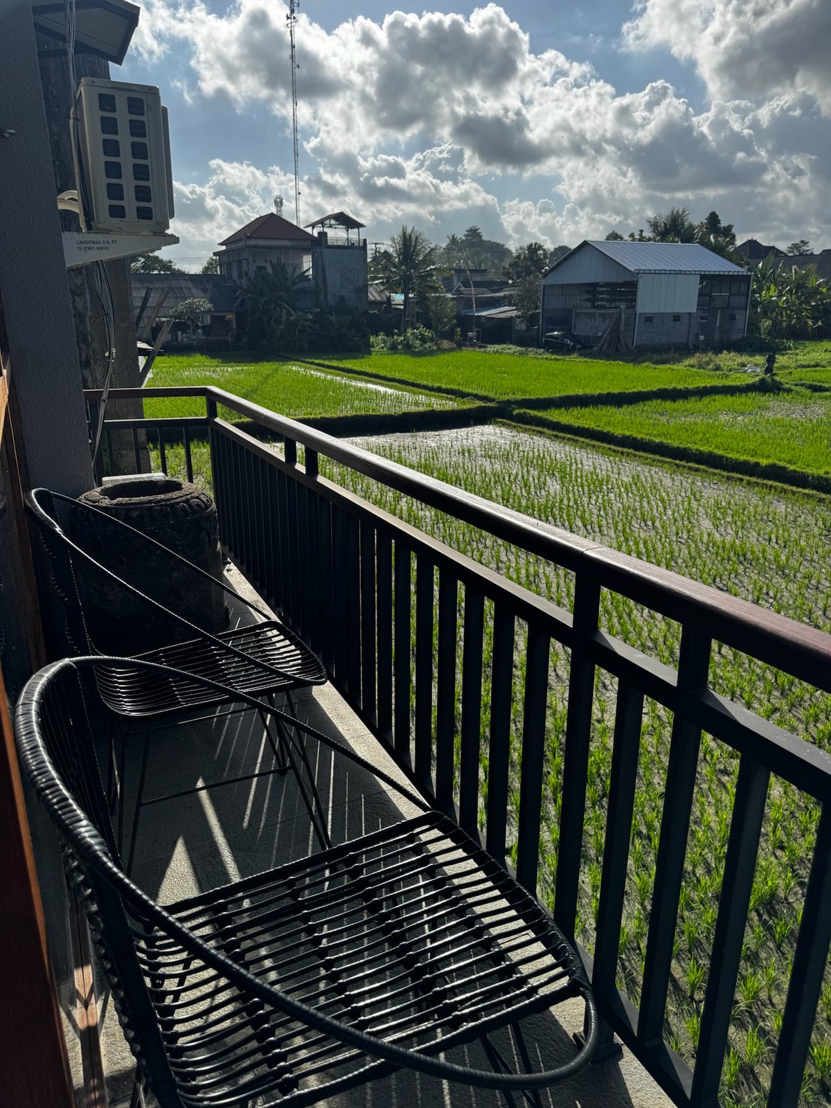 Bright green rice fields seen from Villa Amaluku